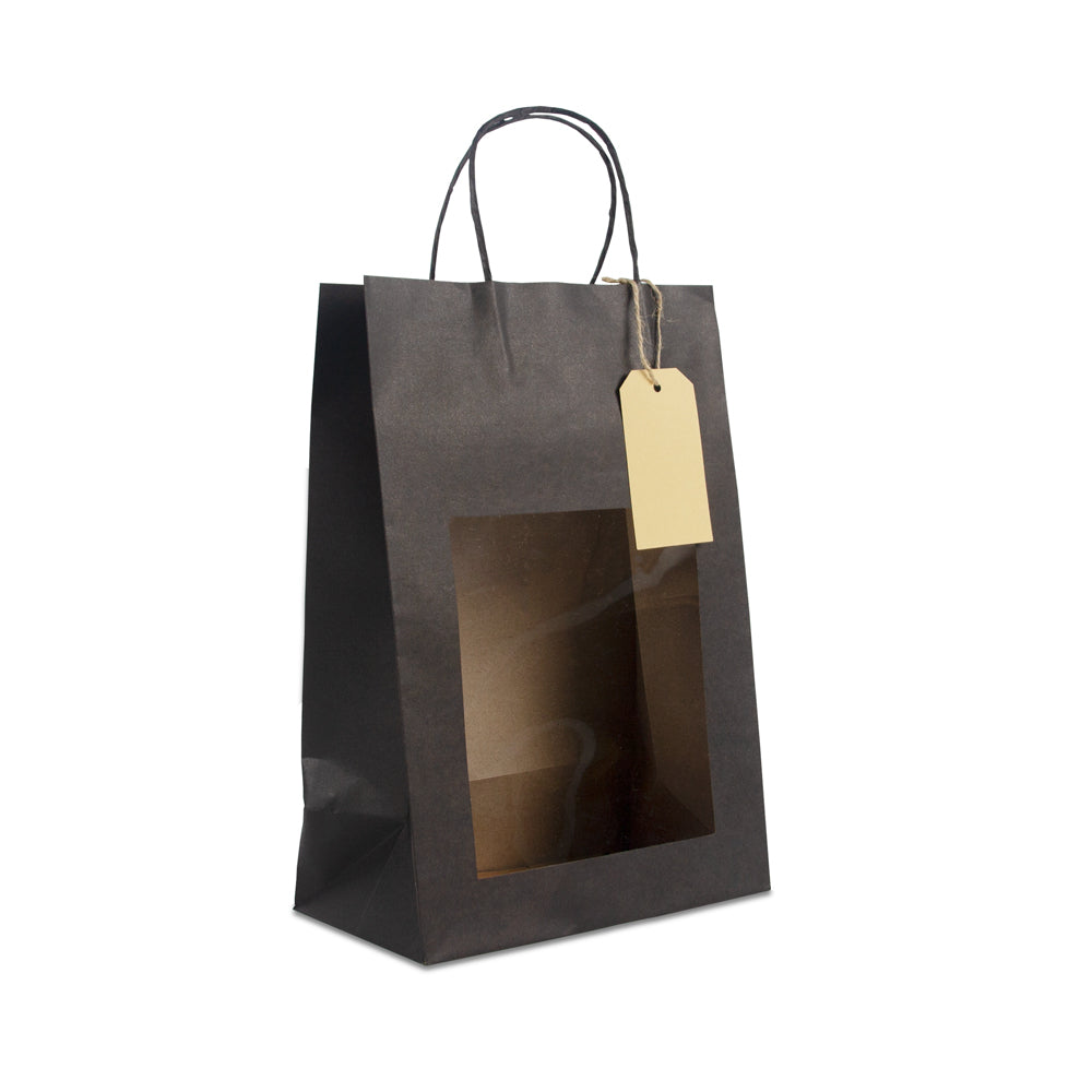 Geschenktasche mit Fenster aus Kraftpapier, mit Anhänger-Kärtchen