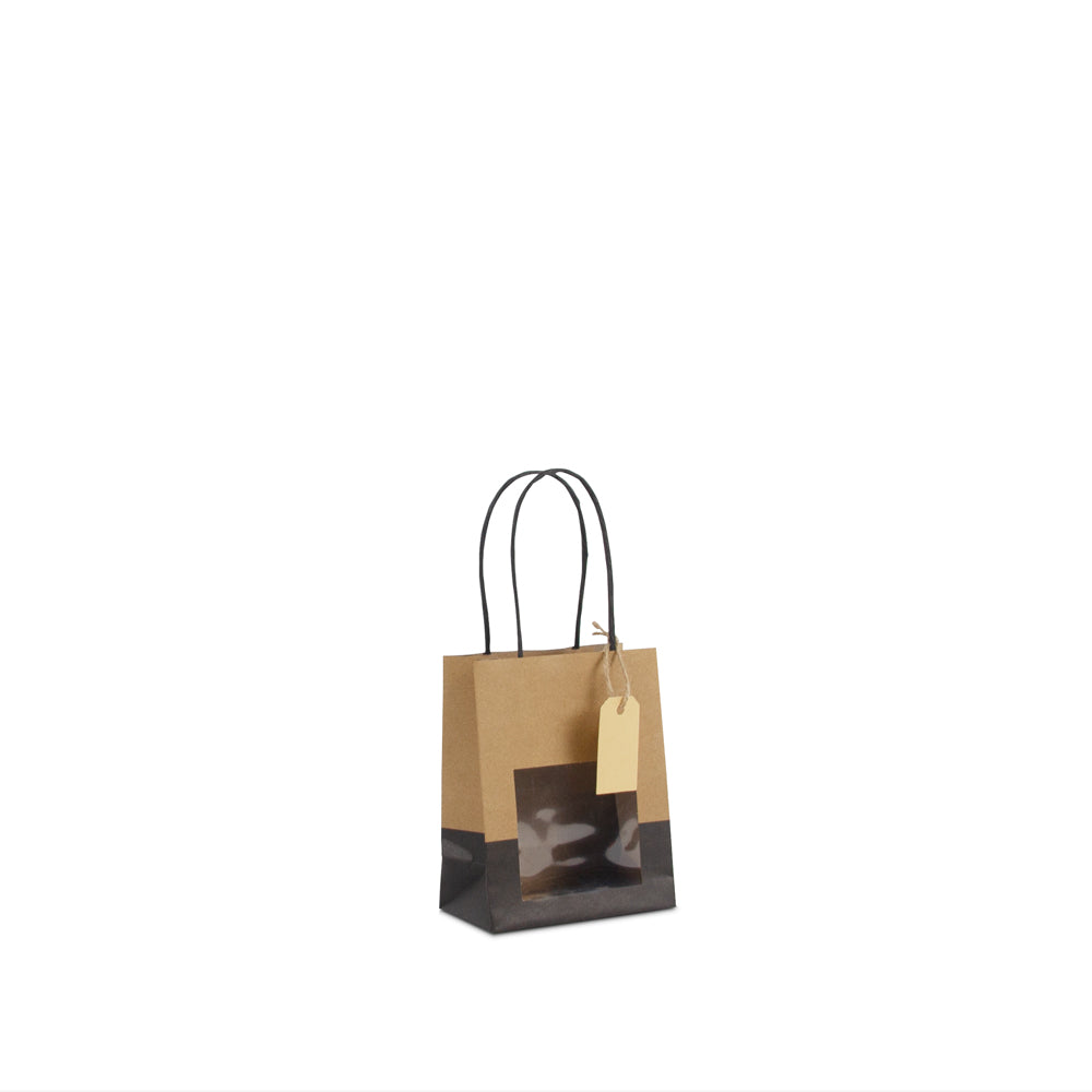 Geschenktasche mit Fenster aus Kraftpapier, mit Anhänger-Kärtchen
