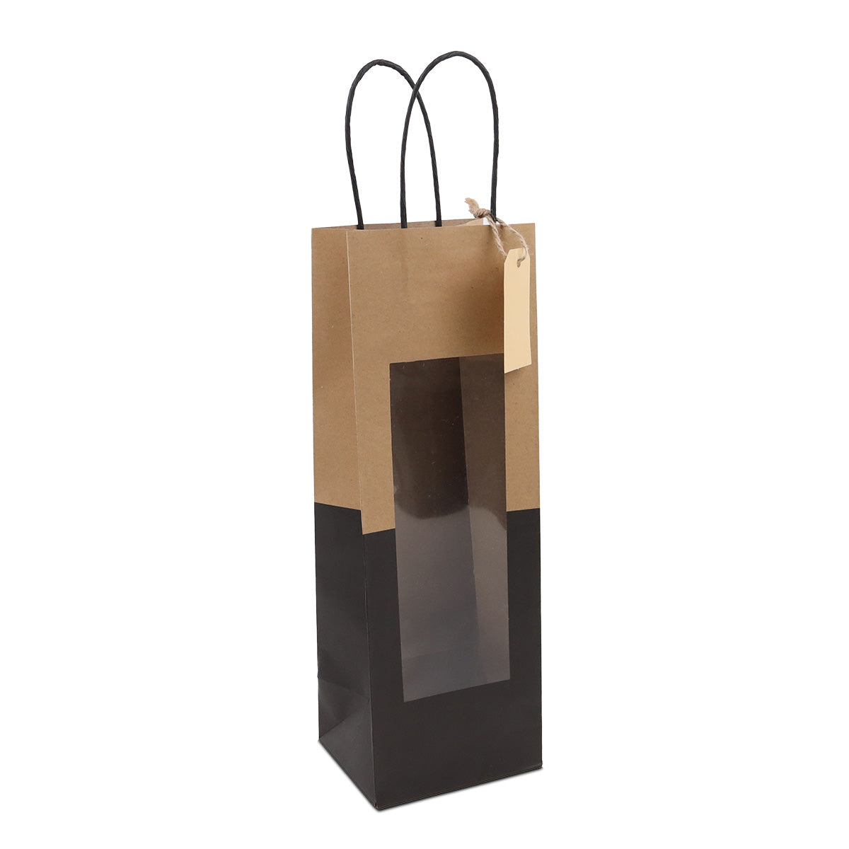Geschenktasche mit Fenster aus Kraftpapier, mit Anhänger-Kärtchen