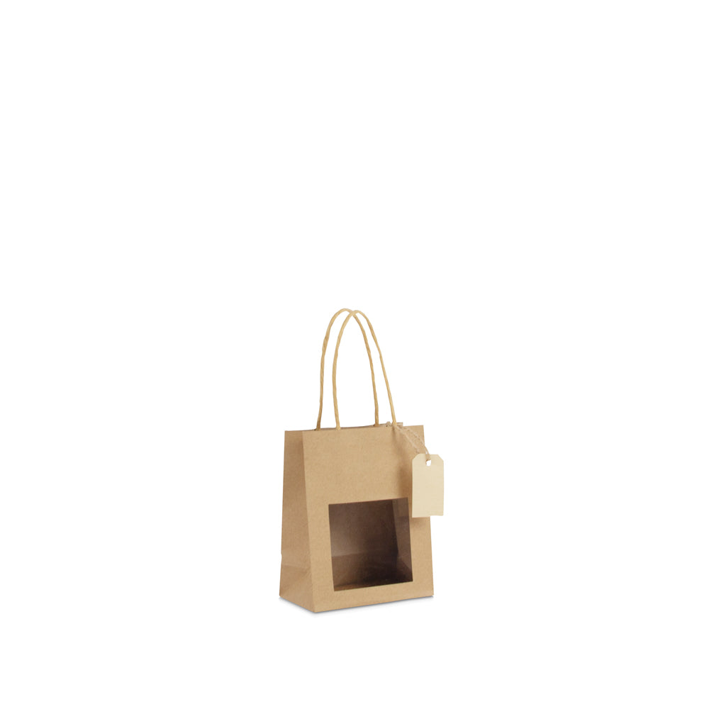 Geschenktasche mit Fenster aus Kraftpapier, mit Anhänger-Kärtchen