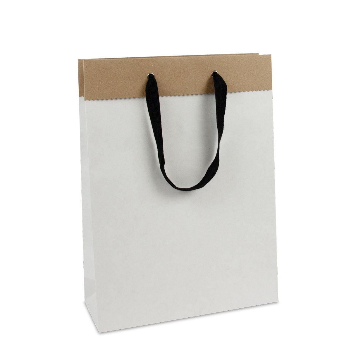 ECO Tasche Deluxe aus Duplex Papier weiss/braun , mit Tragebändern