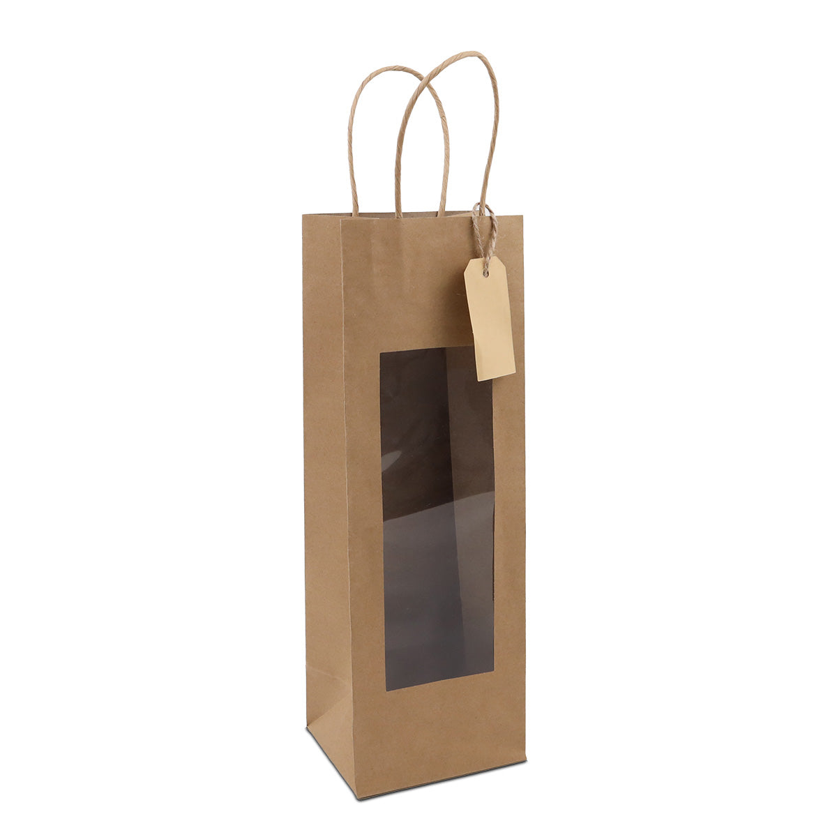 Geschenktasche mit Fenster aus Kraftpapier, mit Anhänger-Kärtchen