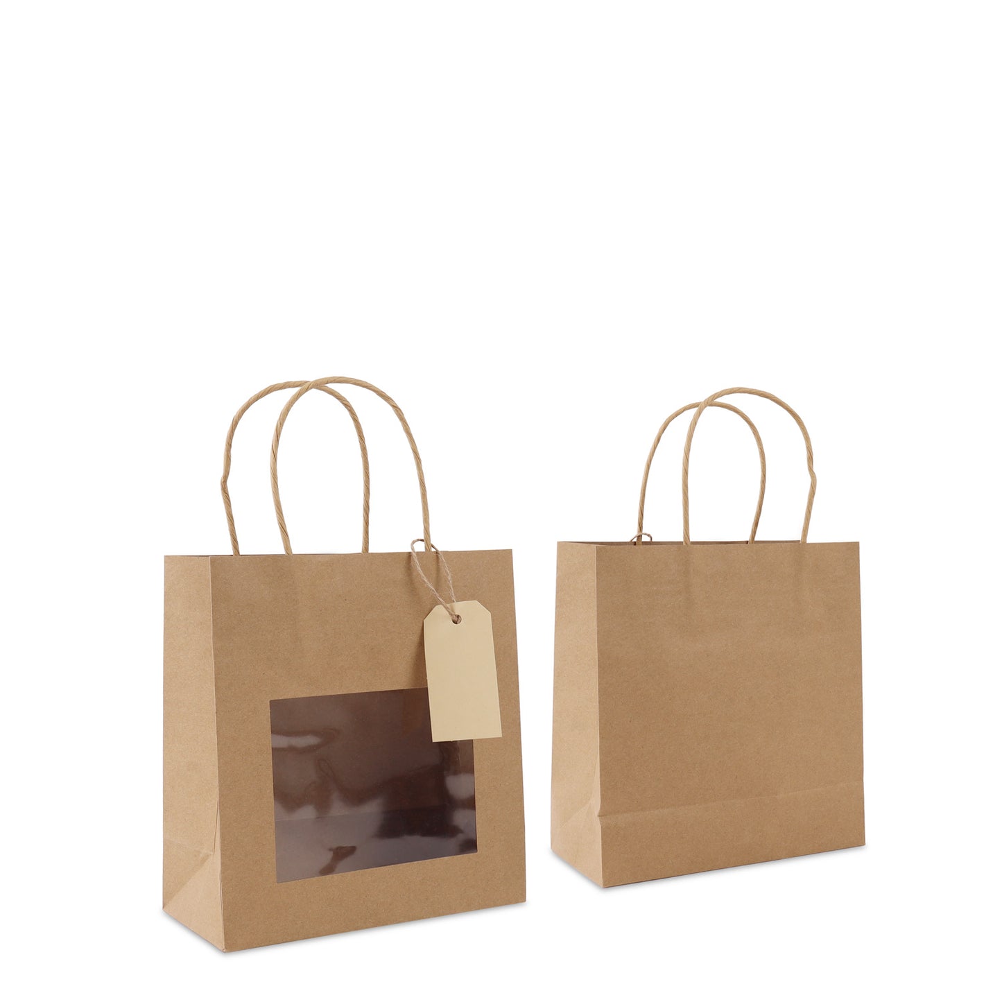 Geschenktasche mit Fenster aus Kraftpapier, mit Anhänger-Kärtchen