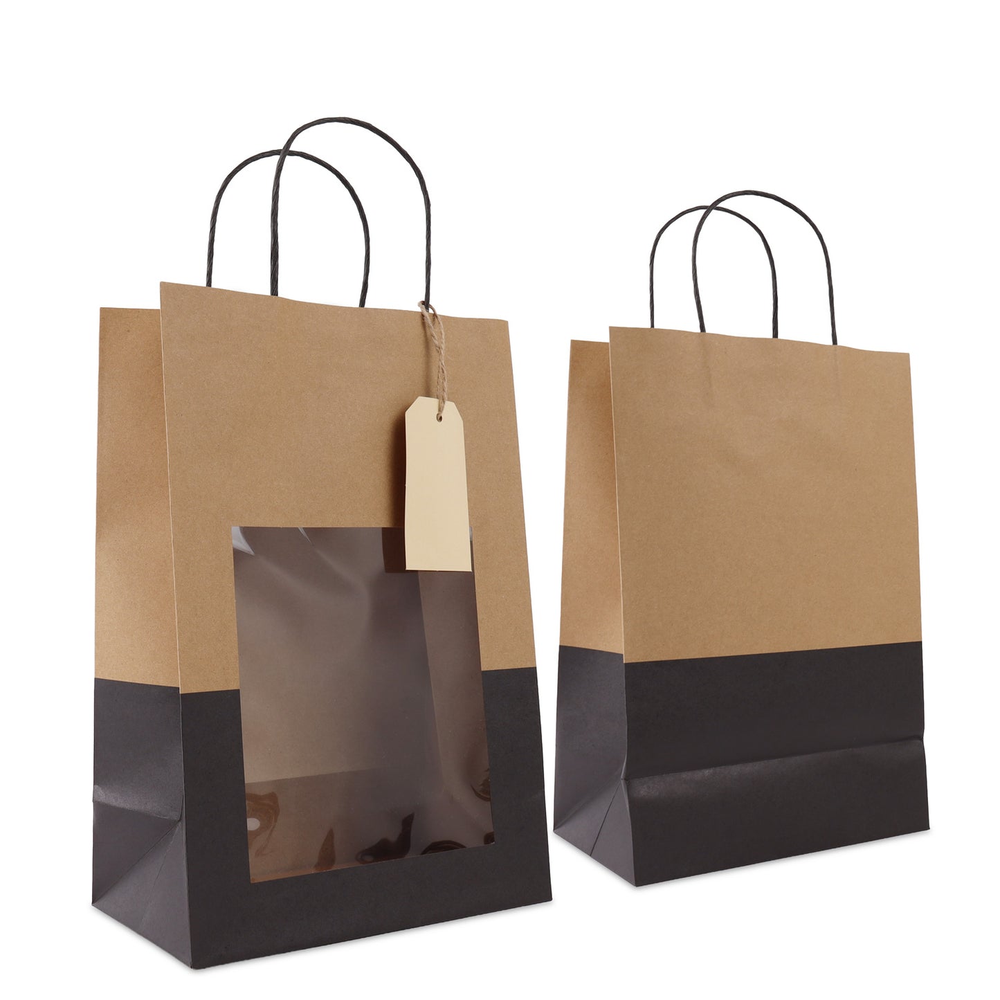 Geschenktasche mit Fenster aus Kraftpapier, mit Anhänger-Kärtchen