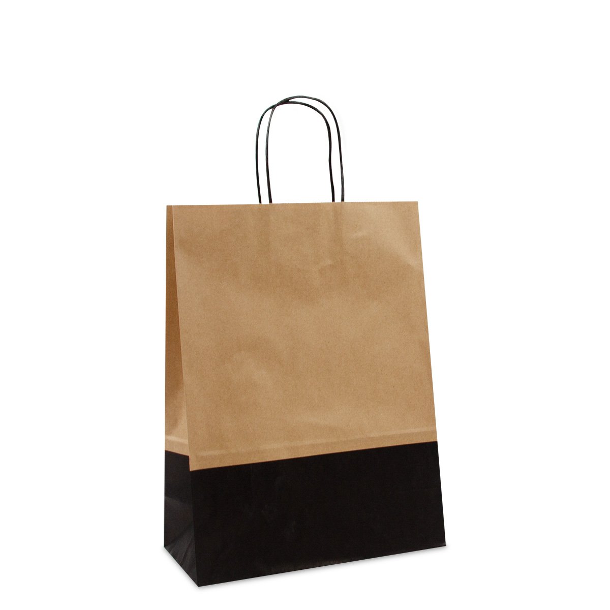 Papiertaschen braun/schwarz mit gedrehten Griffen