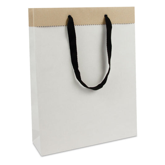 ECO Tasche Deluxe aus Duplex Papier weiss/braun , mit Tragebändern