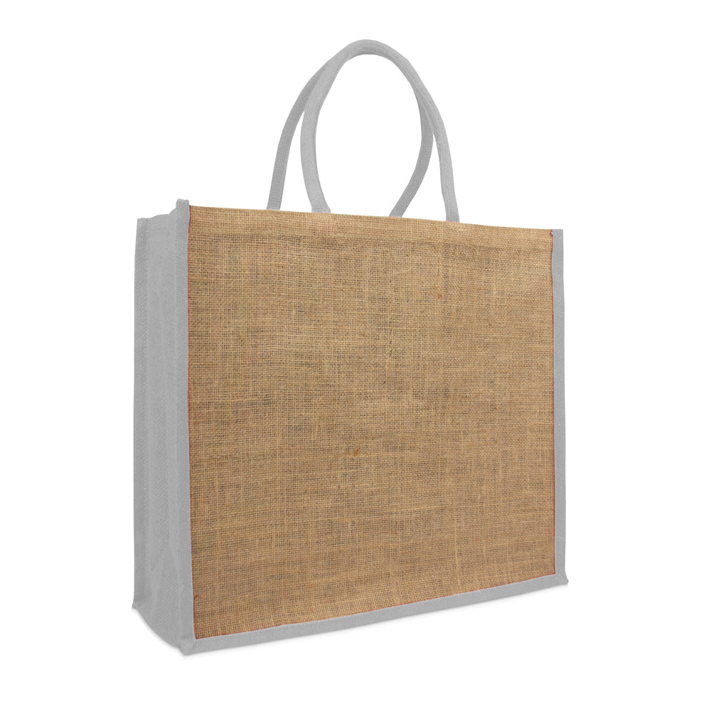 Jute Taschen natur mit farbigen Henkeln und Seitenfalten, 4 Farbkombinationen