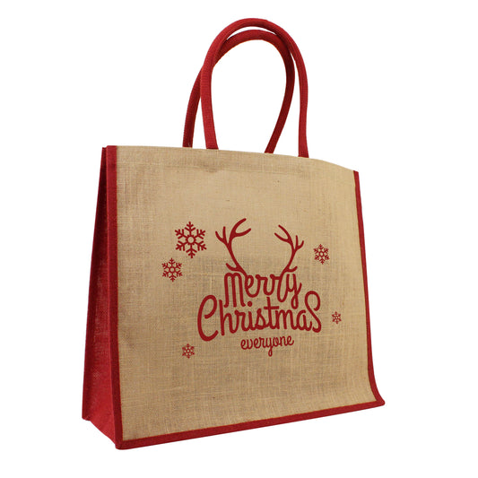 Weihnachtstaschen Jute mit farbigen Kordeln- Merry Christmas