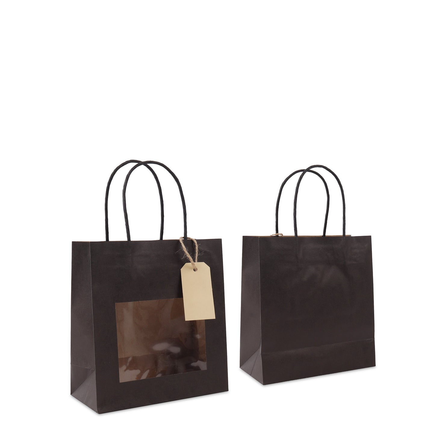 Geschenktasche mit Fenster aus Kraftpapier, mit Anhänger-Kärtchen