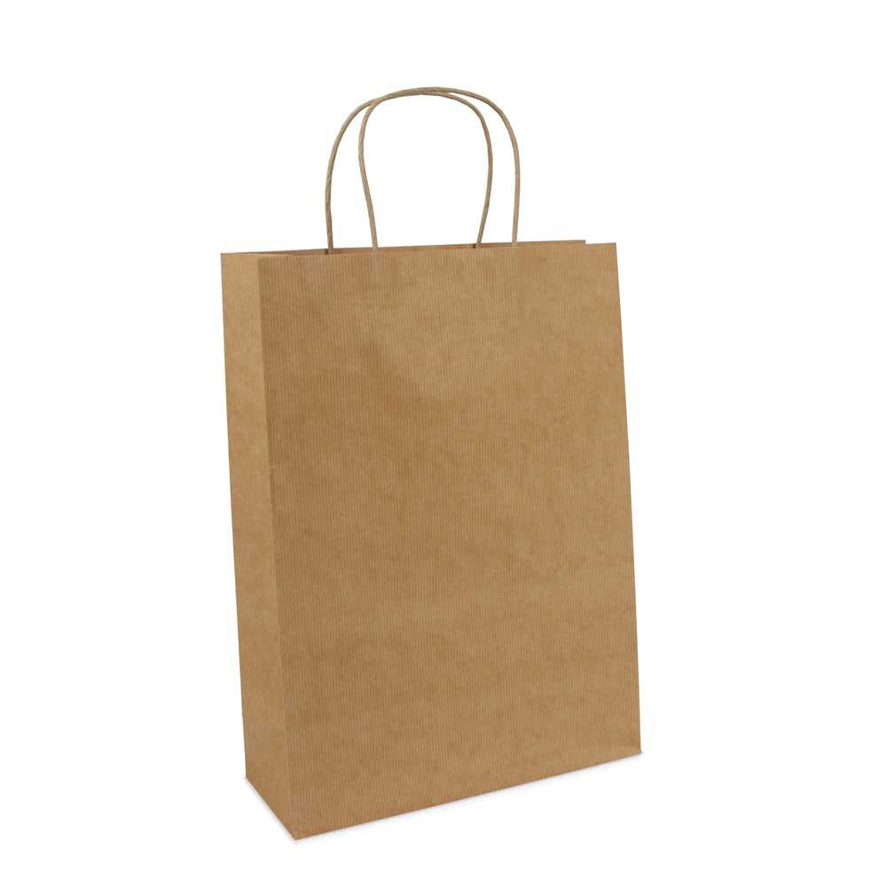 Papiertaschen mit gedrehten Griffen und Bodeneinlage