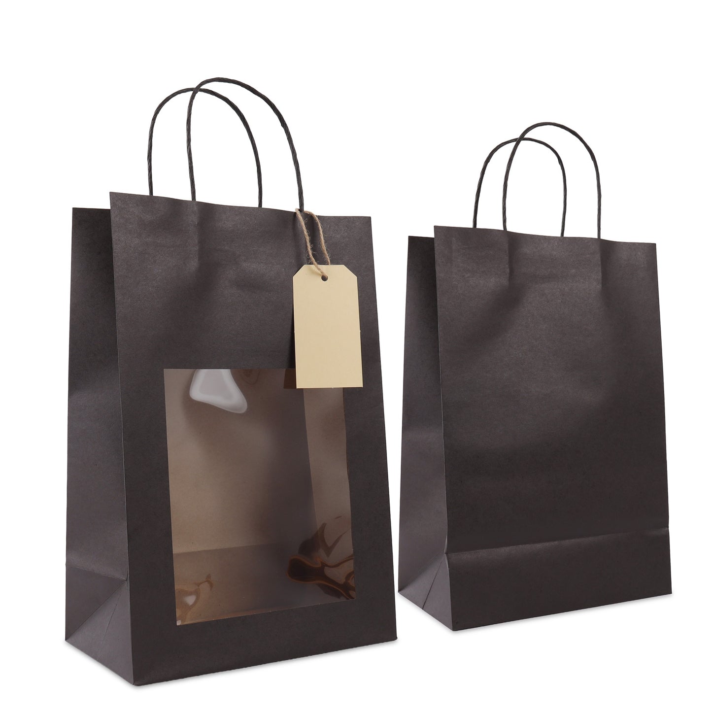 Geschenktasche mit Fenster aus Kraftpapier, mit Anhänger-Kärtchen