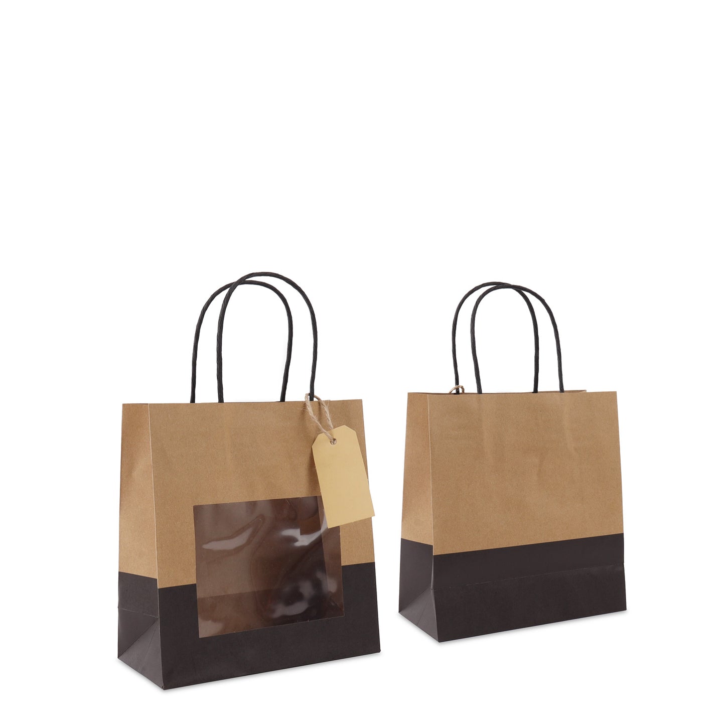 Geschenktasche mit Fenster aus Kraftpapier, mit Anhänger-Kärtchen