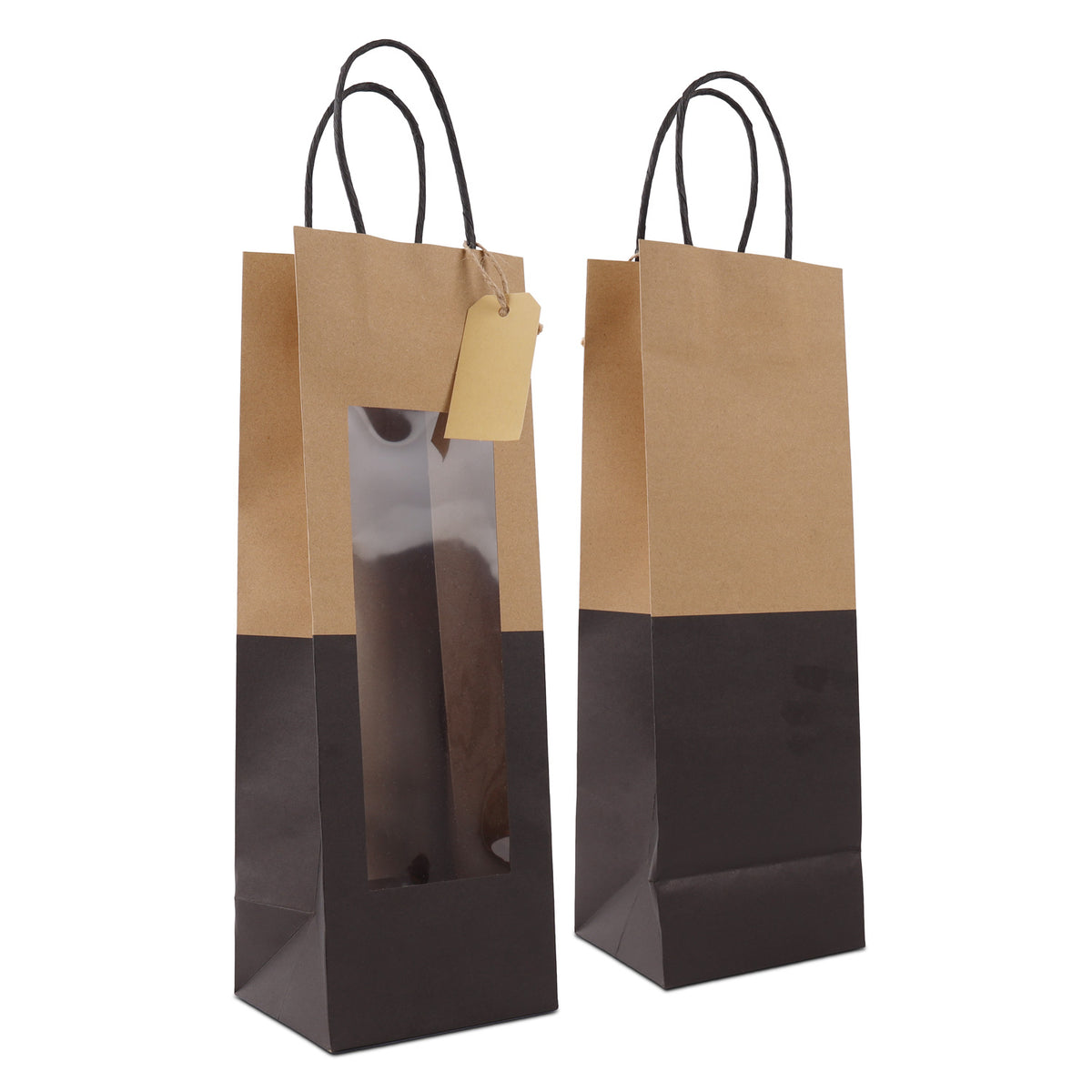 Geschenktasche mit Fenster aus Kraftpapier, mit Anhänger-Kärtchen
