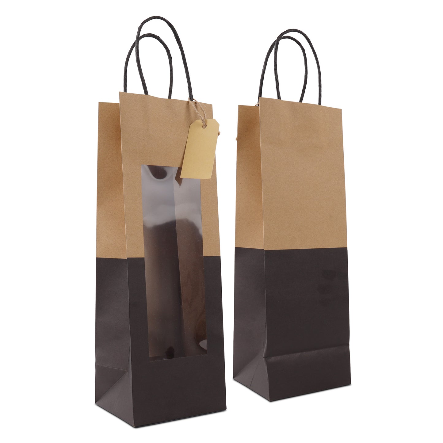 Geschenktasche mit Fenster aus Kraftpapier, mit Anhänger-Kärtchen