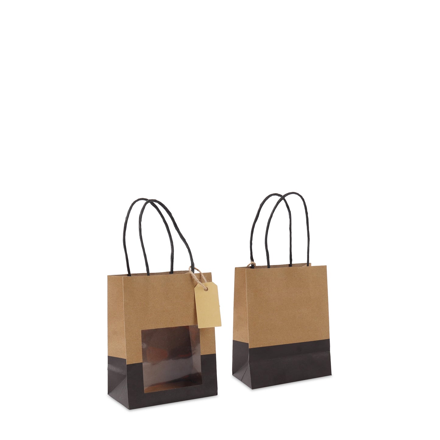 Geschenktasche mit Fenster aus Kraftpapier, mit Anhänger-Kärtchen