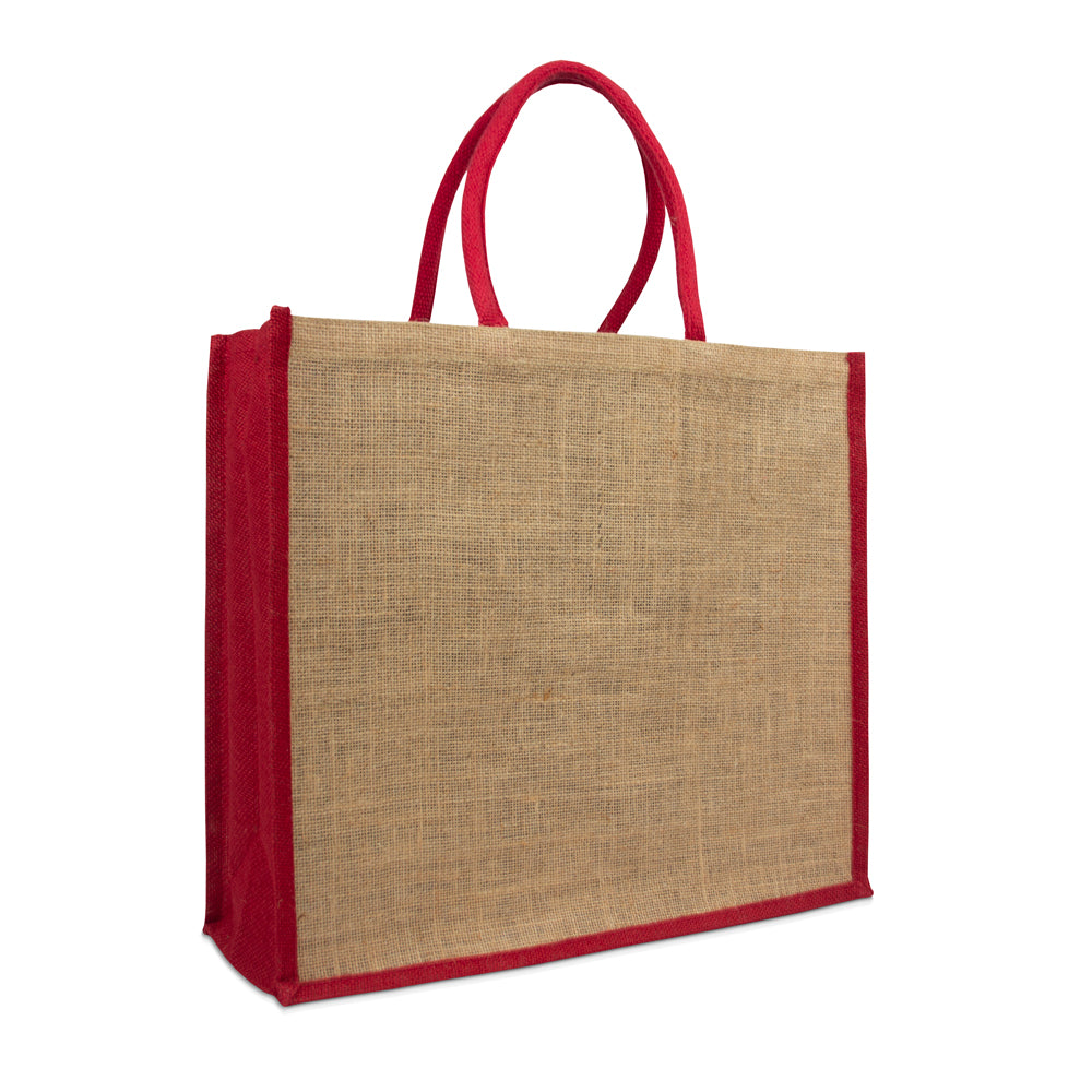 Jute Taschen natur mit farbigen Henkeln und Seitenfalten, 4 Farbkombinationen