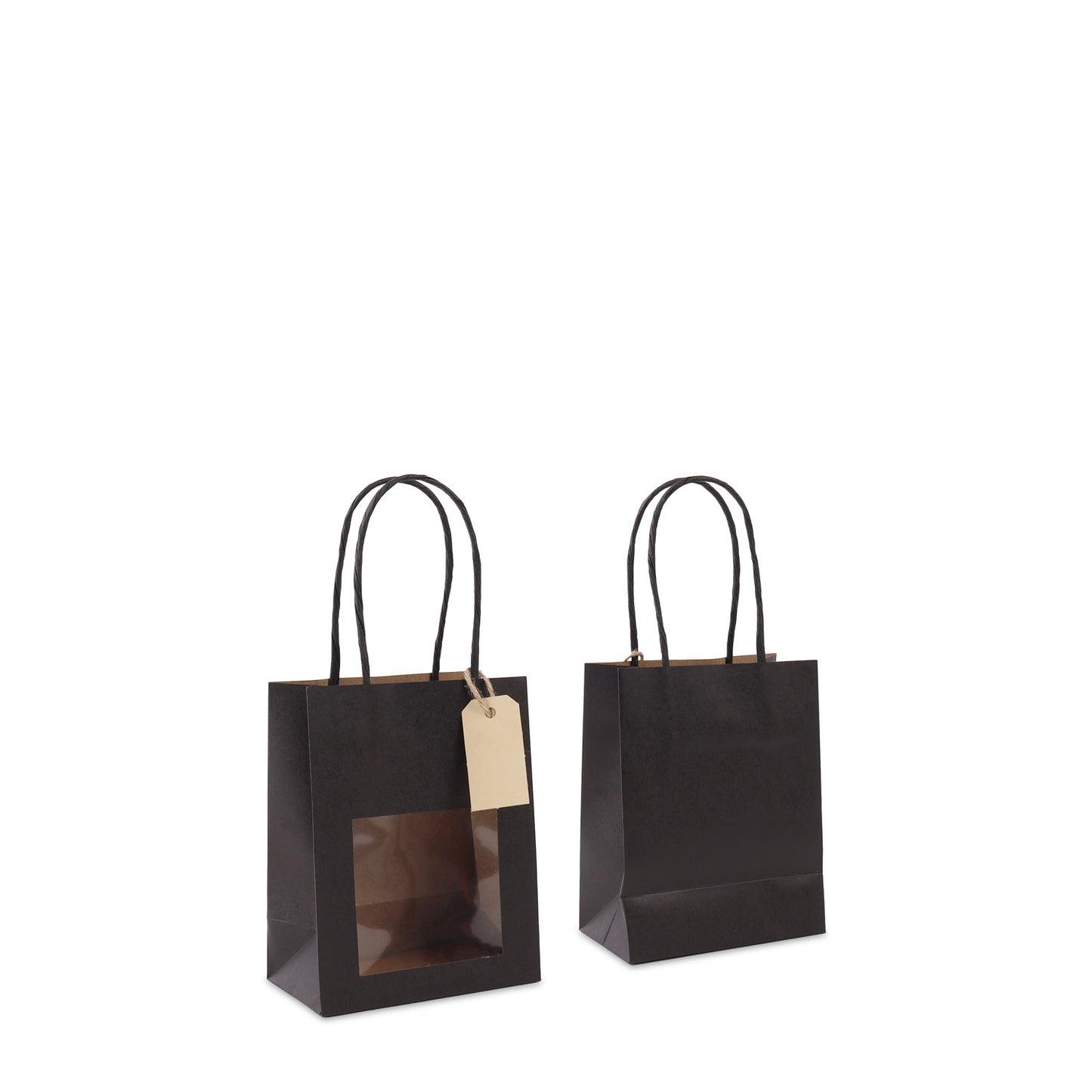 Geschenktasche mit Fenster aus Kraftpapier, mit Anhänger-Kärtchen