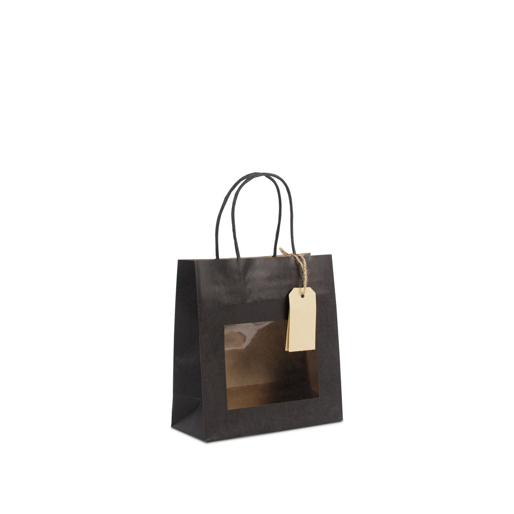 Geschenktasche mit Fenster aus Kraftpapier, mit Anhänger-Kärtchen