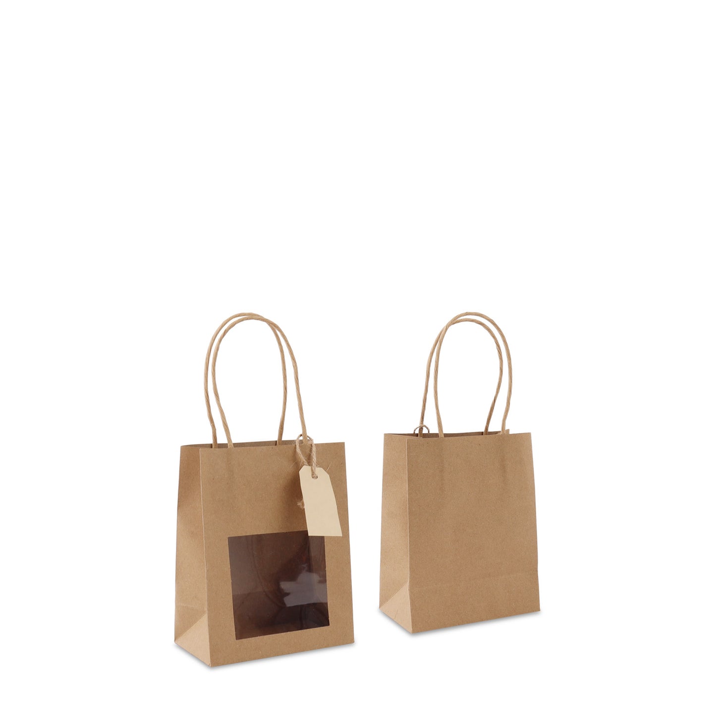 Geschenktasche mit Fenster aus Kraftpapier, mit Anhänger-Kärtchen